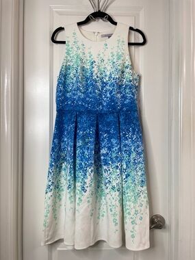 Carmen Marc Valvo Blue & Teal Floral Ombre Midi Dress